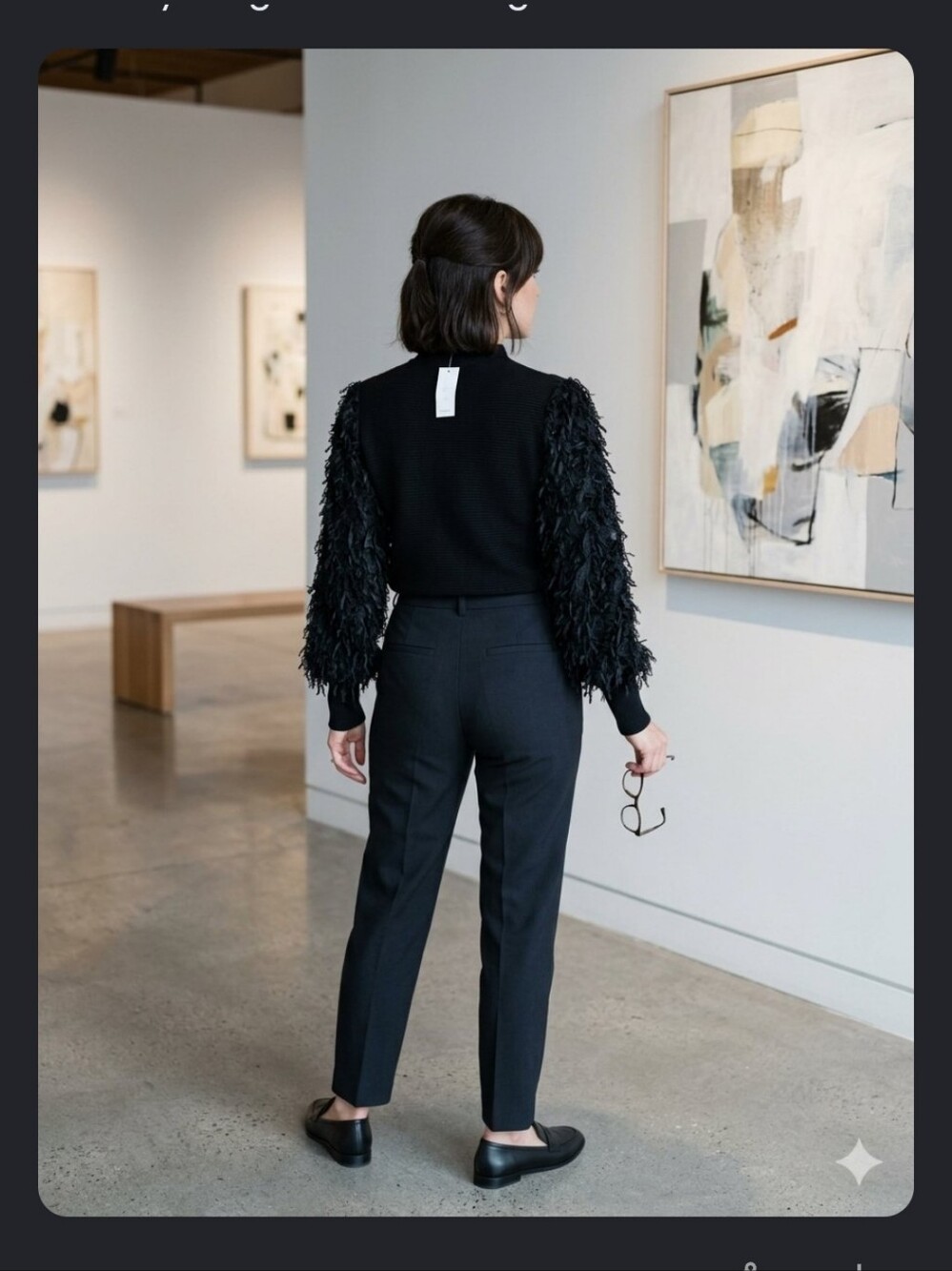 Sioni Black Textured-Sleeve Knit Top